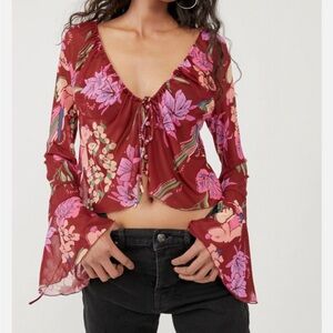 Free People Floral Sheer Blouse